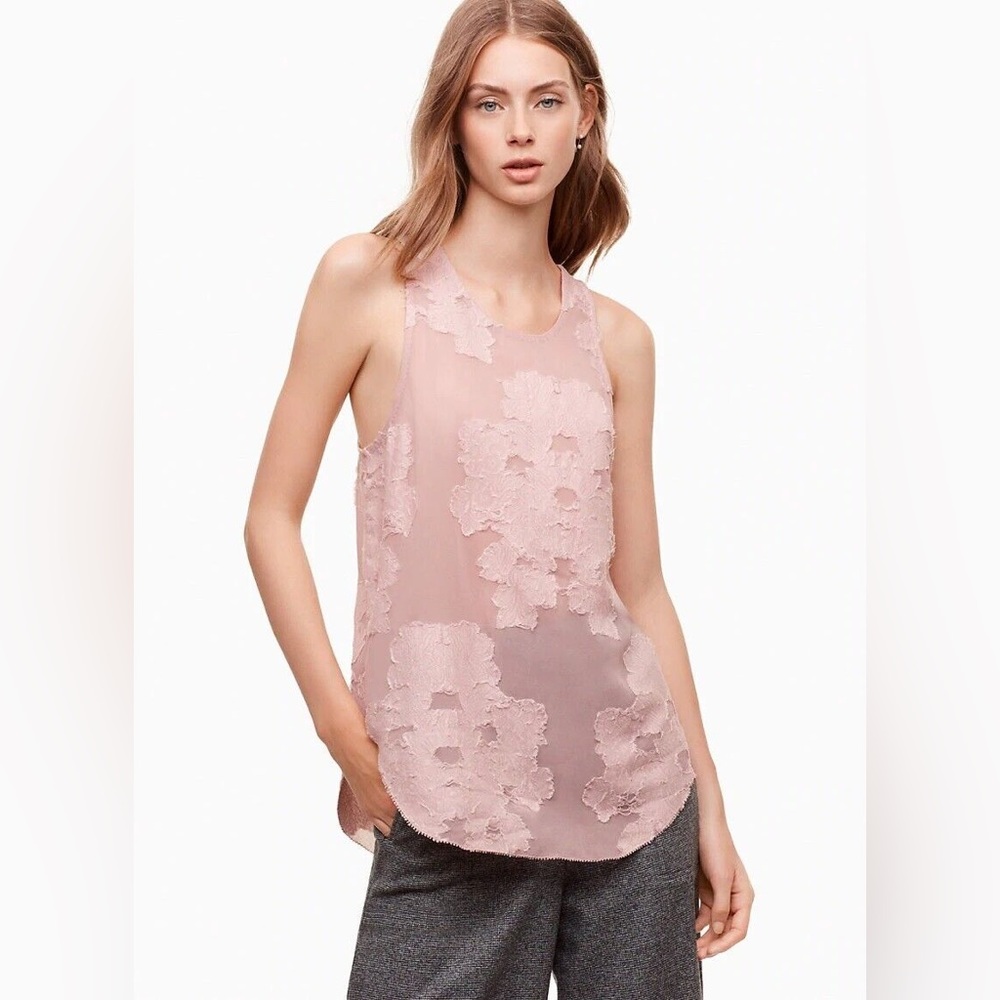 Aritzia small Sevres sheer blouse w floral appliqué in Camille pink